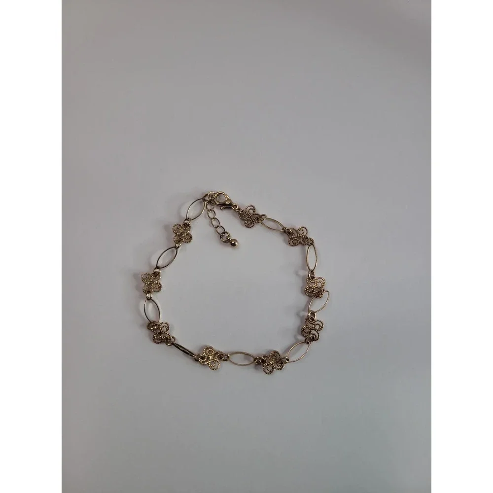 Gold-Tone Filigree Scroll Link Bracelet Anklet with Lobster Clasp